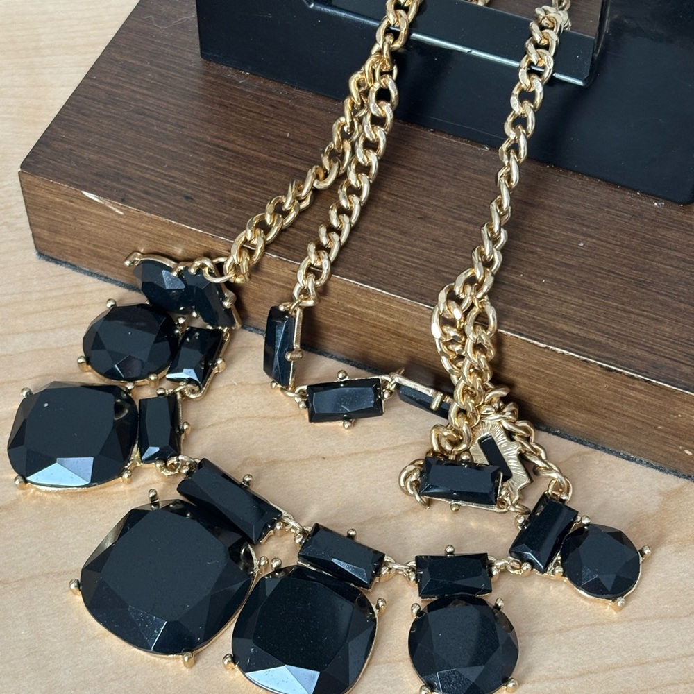 Mika Yoga Wear Black and Gold Tone Bib Necklace